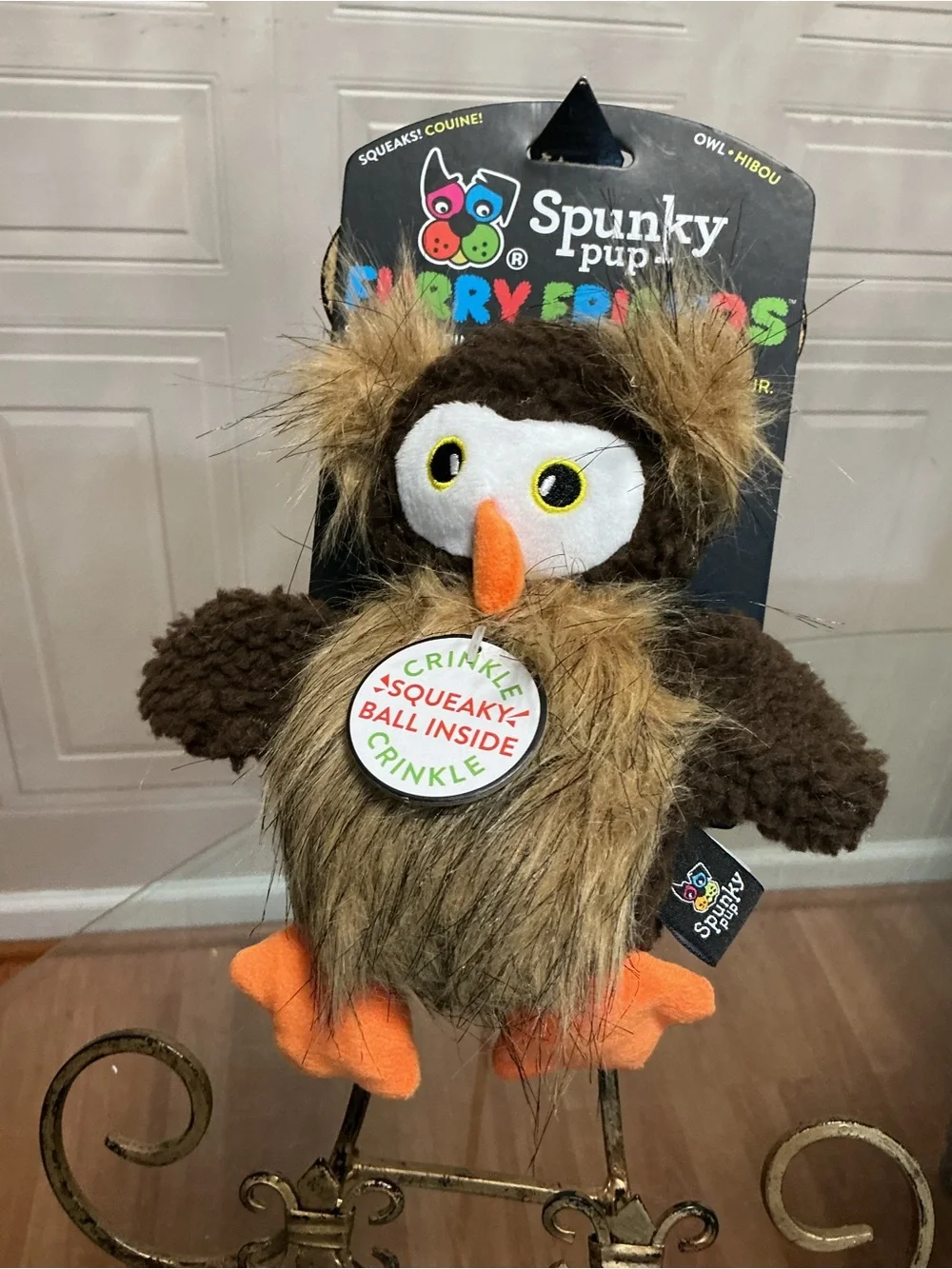 Spunky Pup Furry Friends Dog Toy with Ball Squeaker 8” With Clinker & Squeaker